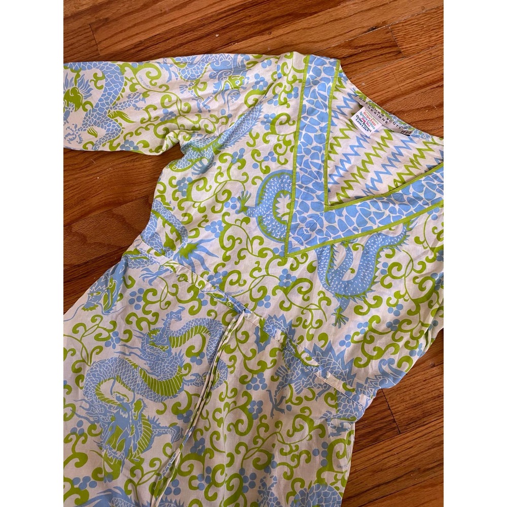 Amazing unique Gretchen Scott Designs blue green dragon v neck dress XS